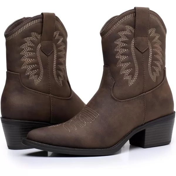 GLOBALWIN Women's Western Charm Cowgirl Boots Mid Calf Comfy Cowboy Boots For Women With Pointed Toe