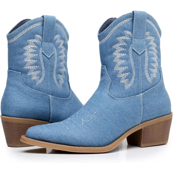 GLOBALWIN Women's Western Charm Cowgirl Boots Mid Calf Comfy Cowboy Boots For Women With Pointed Toe