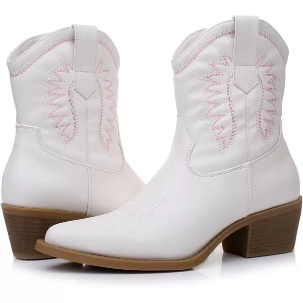GLOBALWIN Women's Western Charm Cowgirl Boots Mid Calf Comfy Cowboy Boots For Women With Pointed Toe