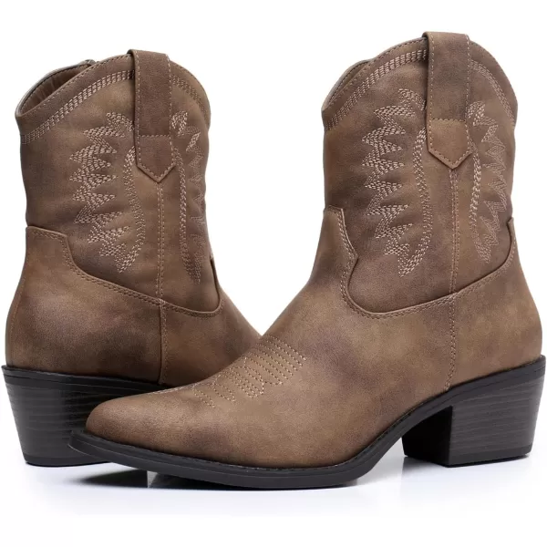 GLOBALWIN Women's Western Charm Cowgirl Boots Mid Calf Comfy Cowboy Boots For Women With Pointed Toe