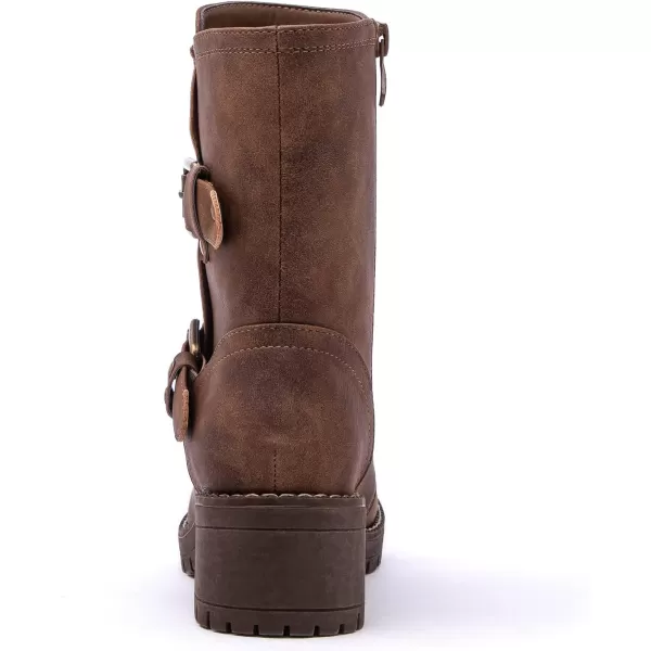 GLOBALWIN Women's Biker Boots Lace up Mid Calf Motorcycle Fashion Festival Boots Combat Riding Military Boots for Women