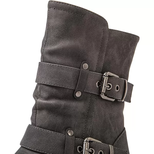 GLOBALWIN Women's Biker Boots Lace up Mid Calf Motorcycle Fashion Festival Boots Combat Riding Military Boots for Women