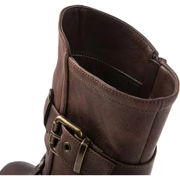 GLOBALWIN Women's Biker Boots Lace up Mid Calf Motorcycle Fashion Festival Boots Combat Riding Military Boots for Women