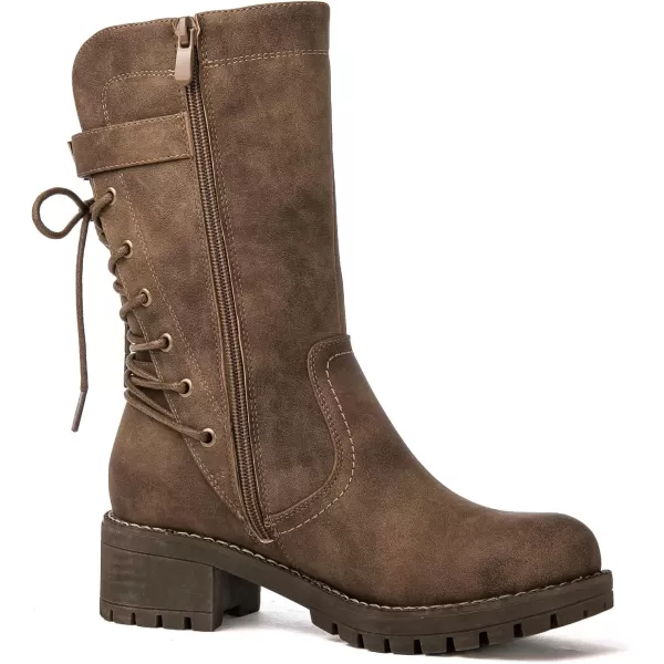 GLOBALWIN Women's Biker Boots Lace up Mid Calf Motorcycle Fashion Festival Boots Combat Riding Military Boots for Women