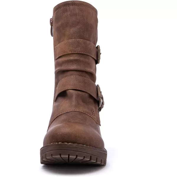 GLOBALWIN Women's Biker Boots Lace up Mid Calf Motorcycle Fashion Festival Boots Combat Riding Military Boots for Women