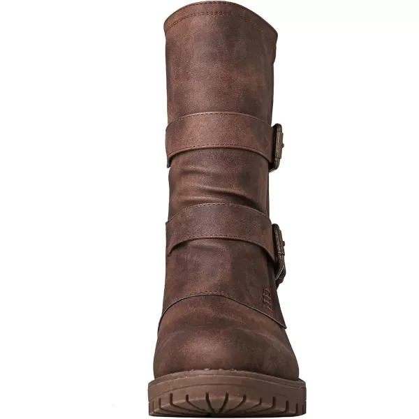 GLOBALWIN Women's Biker Boots Lace up Mid Calf Motorcycle Fashion Festival Boots Combat Riding Military Boots for Women