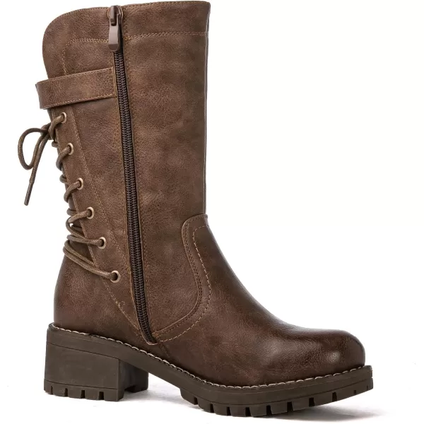 GLOBALWIN Women's Biker Boots Lace up Mid Calf Motorcycle Fashion Festival Boots Combat Riding Military Boots for Women