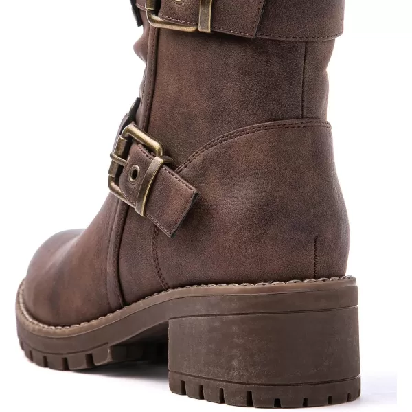 GLOBALWIN Women's Biker Boots Lace up Mid Calf Motorcycle Fashion Festival Boots Combat Riding Military Boots for Women