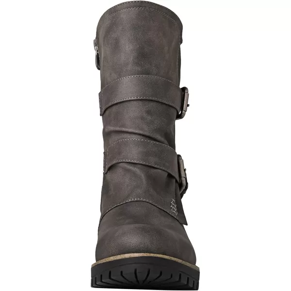 GLOBALWIN Women's Biker Boots Lace up Mid Calf Motorcycle Fashion Festival Boots Combat Riding Military Boots for Women
