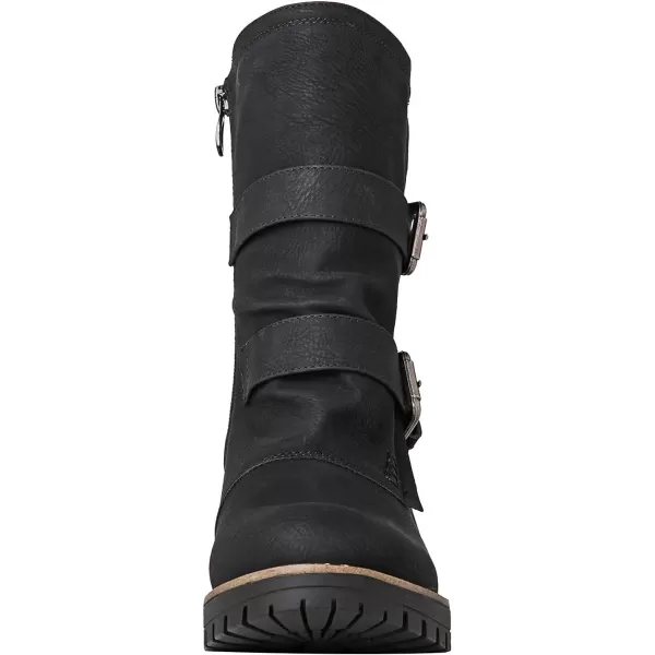 GLOBALWIN Women's Biker Boots Lace up Mid Calf Motorcycle Fashion Festival Boots Combat Riding Military Boots for Women