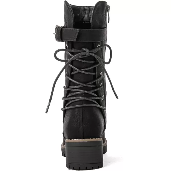 GLOBALWIN Women's Biker Boots Lace up Mid Calf Motorcycle Fashion Festival Boots Combat Riding Military Boots for Women