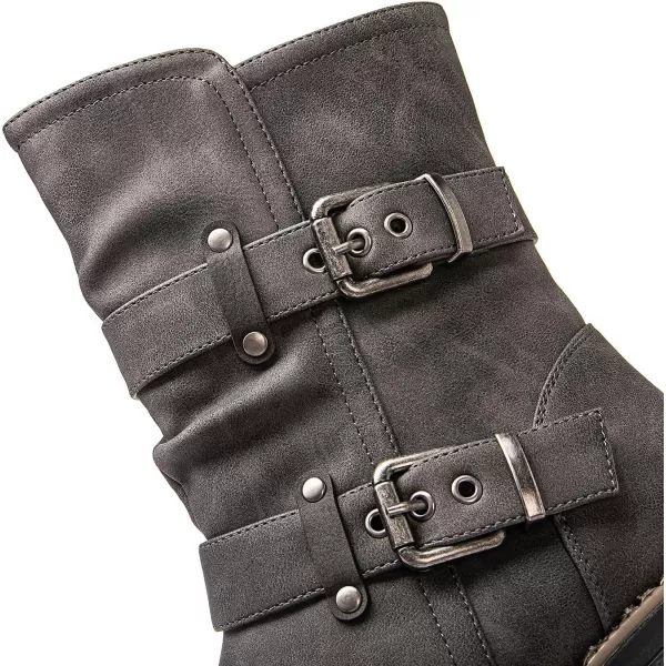 GLOBALWIN Women's Biker Boots Lace up Mid Calf Motorcycle Fashion Festival Boots Combat Riding Military Boots for Women