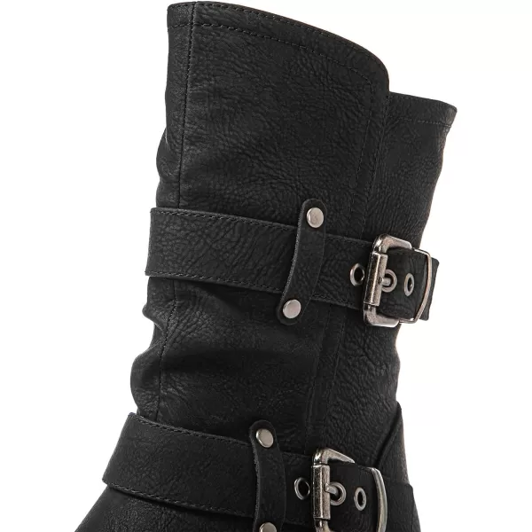 GLOBALWIN Women's Biker Boots Lace up Mid Calf Motorcycle Fashion Festival Boots Combat Riding Military Boots for Women
