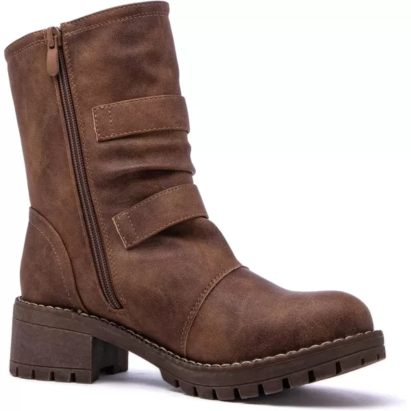 GLOBALWIN Women's Biker Boots Lace up Mid Calf Motorcycle Fashion Festival Boots Combat Riding Military Boots for Women