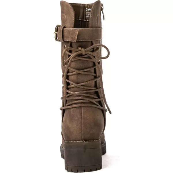 GLOBALWIN Women's Biker Boots Lace up Mid Calf Motorcycle Fashion Festival Boots Combat Riding Military Boots for Women