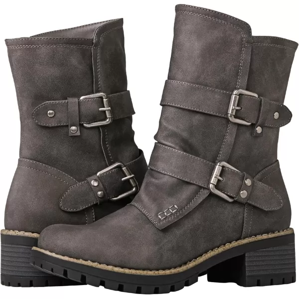 GLOBALWIN Women's Biker Boots Lace up Mid Calf Motorcycle Fashion Festival Boots Combat Riding Military Boots for Women