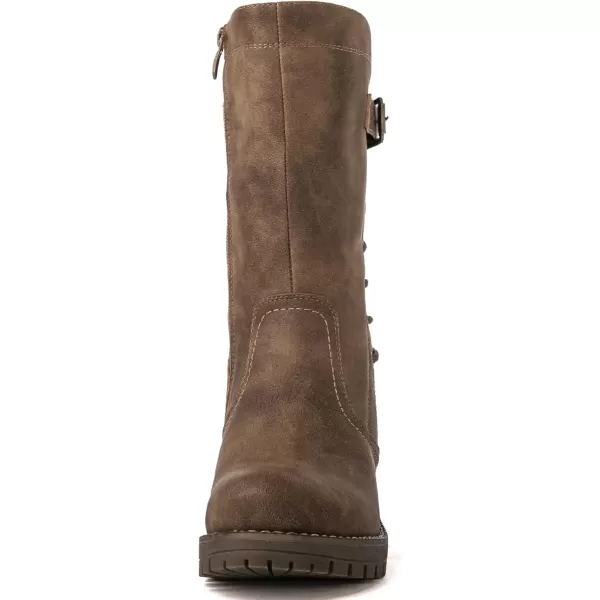 GLOBALWIN Women's Biker Boots Lace up Mid Calf Motorcycle Fashion Festival Boots Combat Riding Military Boots for Women