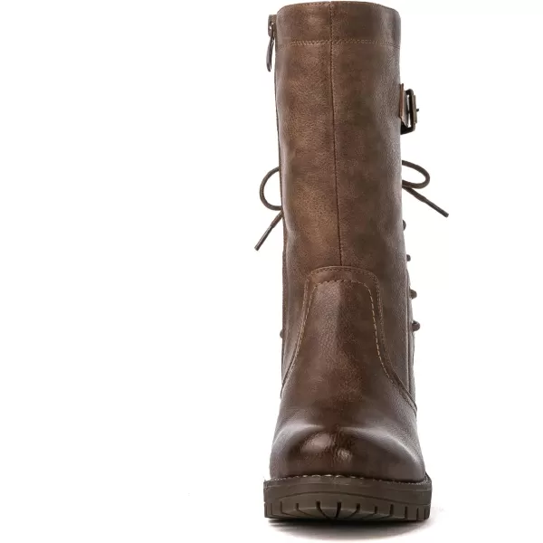 GLOBALWIN Women's Biker Boots Lace up Mid Calf Motorcycle Fashion Festival Boots Combat Riding Military Boots for Women