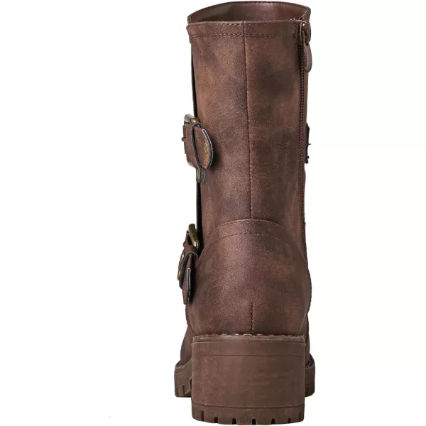 GLOBALWIN Women's Biker Boots Lace up Mid Calf Motorcycle Fashion Festival Boots Combat Riding Military Boots for Women