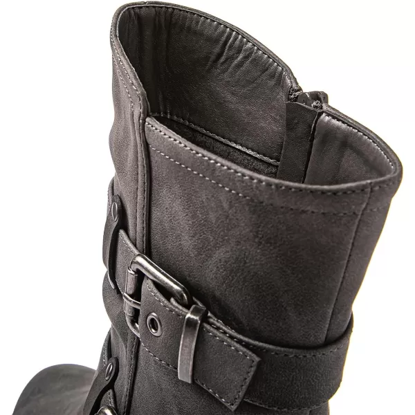 GLOBALWIN Women's Biker Boots Lace up Mid Calf Motorcycle Fashion Festival Boots Combat Riding Military Boots for Women