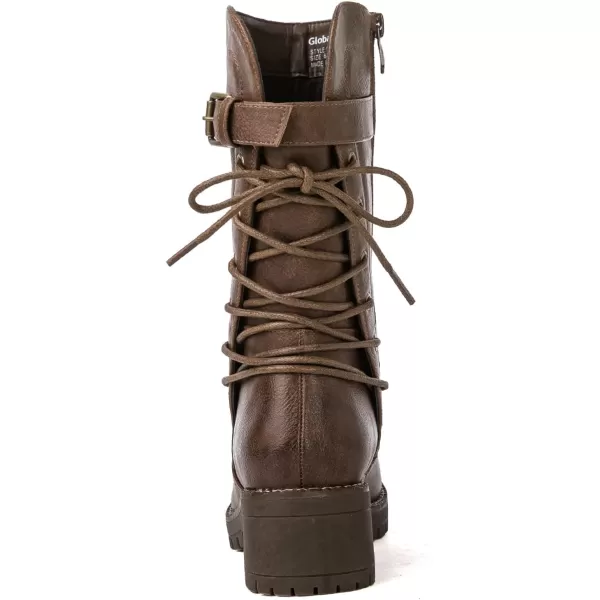 GLOBALWIN Women's Biker Boots Lace up Mid Calf Motorcycle Fashion Festival Boots Combat Riding Military Boots for Women