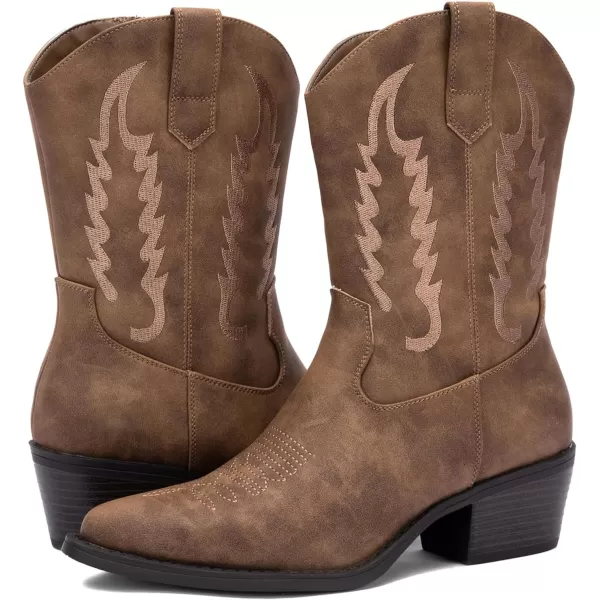 GLOBALWIN Women's Cowgirl Boots Mid Calf Western Cowboy Boots For Women Comfortable Low Heel With Zipper