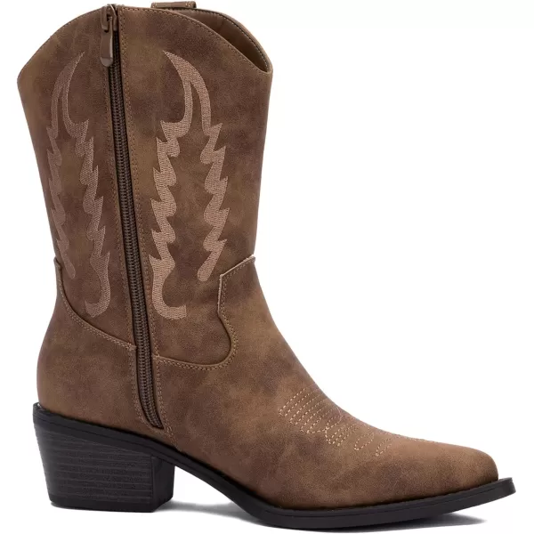 GLOBALWIN Women's Cowgirl Boots Mid Calf Western Cowboy Boots For Women Comfortable Low Heel With Zipper