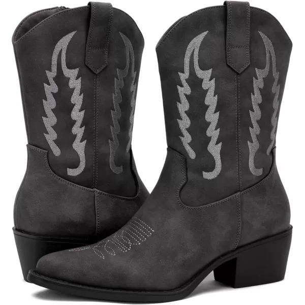 GLOBALWIN Women's Cowgirl Boots Mid Calf Western Cowboy Boots For Women Comfortable Low Heel With Zipper