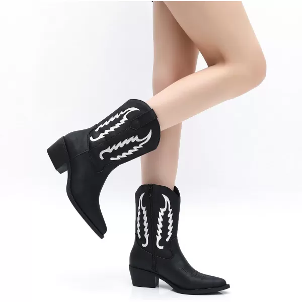 GLOBALWIN Women's Cowgirl Boots Mid Calf Western Cowboy Boots For Women Comfortable Low Heel With Zipper