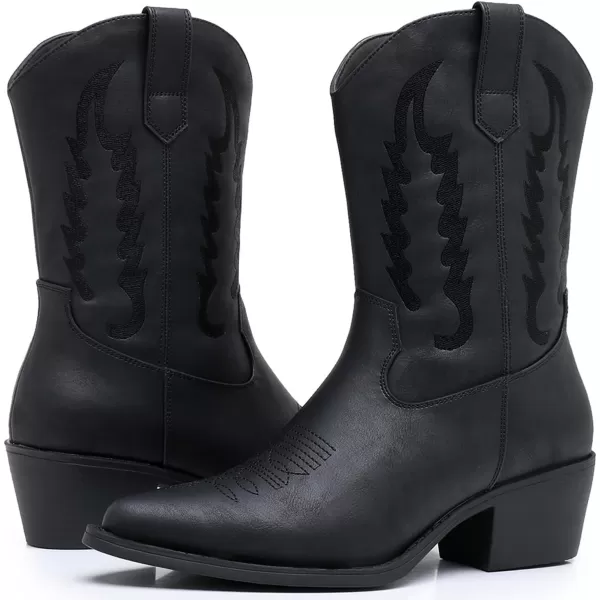 GLOBALWIN Women's Cowgirl Boots Mid Calf Western Cowboy Boots For Women Comfortable Low Heel With Zipper
