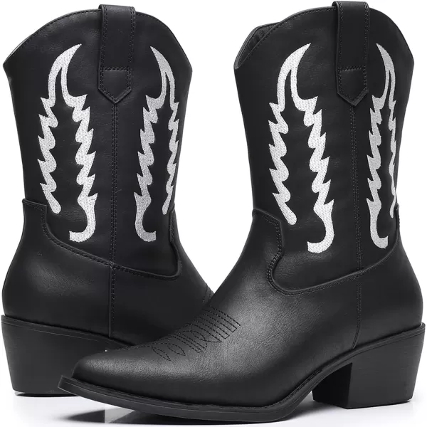 GLOBALWIN Women's Cowgirl Boots Mid Calf Western Cowboy Boots For Women Comfortable Low Heel With Zipper