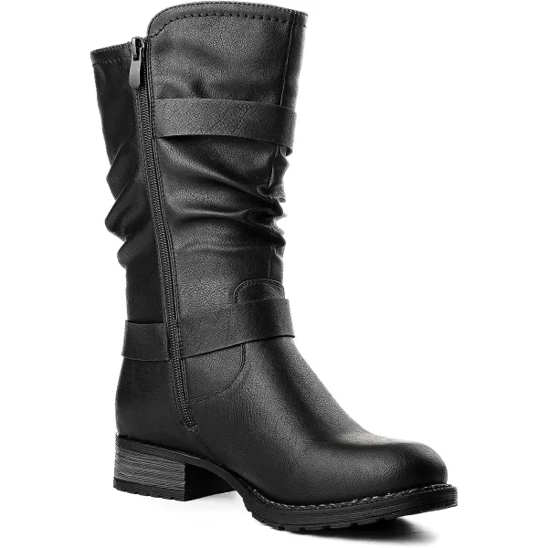 GLOBALWIN Women's Mid Calf Comfortable Fashion Dress Boots For Women Low Heel With Zipper