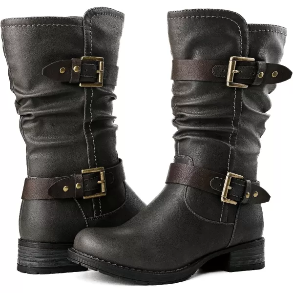 GLOBALWIN Women's Mid Calf Comfortable Fashion Dress Boots For Women Low Heel With Zipper