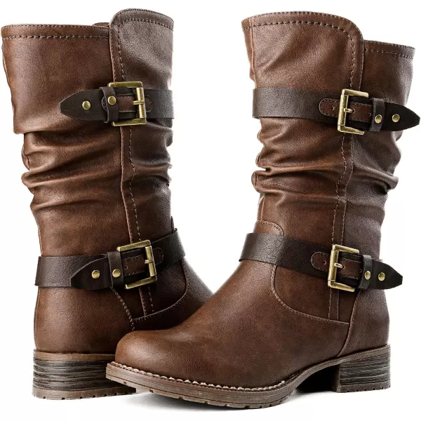 GLOBALWIN Women's Mid Calf Comfortable Fashion Dress Boots For Women Low Heel With Zipper