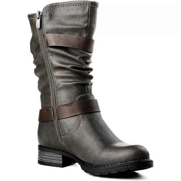 GLOBALWIN Women's Mid Calf Comfortable Fashion Dress Boots For Women Low Heel With Zipper