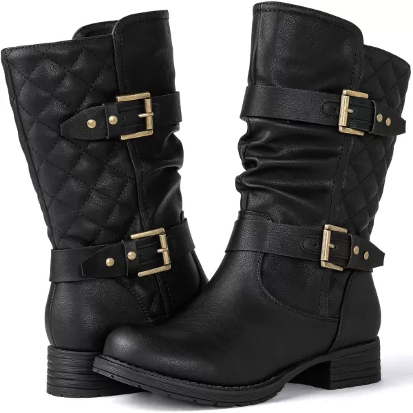 GLOBALWIN Women's Mid Calf Comfortable Fashion Dress Boots For Women Low Heel With Zipper