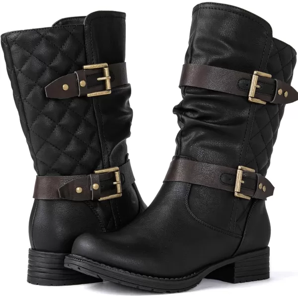 GLOBALWIN Women's Mid Calf Comfortable Fashion Dress Boots For Women Low Heel With Zipper