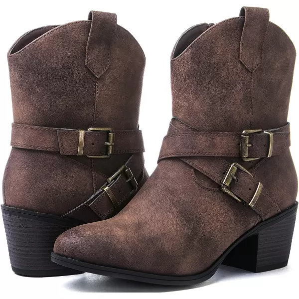 GLOBALWIN Women's Mid Calf Western Cowboy Boots Comfortable Cowgirl Boots for Women With Zipper Chunky Low Heel