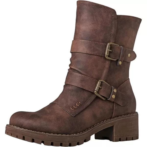 GLOBALWIN Women's Biker Boots Lace up Mid Calf Motorcycle Fashion Festival Boots Combat Riding Military Boots for Women