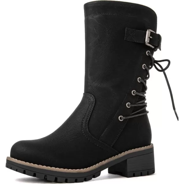 GLOBALWIN Women's Biker Boots Lace up Mid Calf Motorcycle Fashion Festival Boots Combat Riding Military Boots for Women