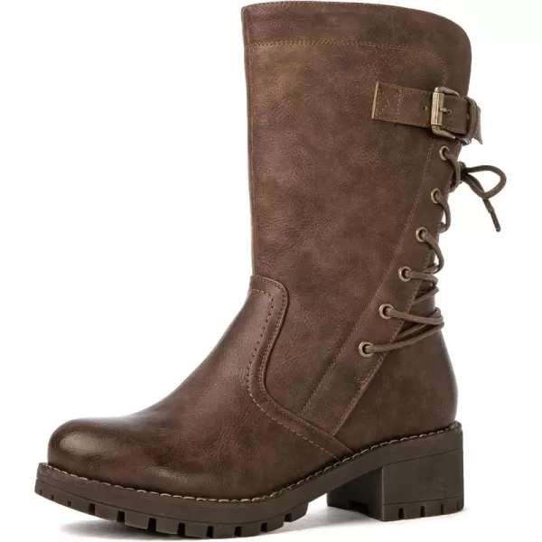 GLOBALWIN Women's Biker Boots Lace up Mid Calf Motorcycle Fashion Festival Boots Combat Riding Military Boots for Women