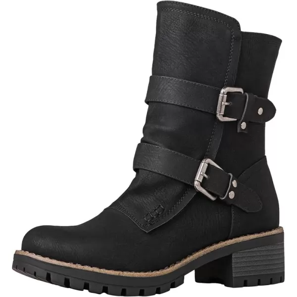 GLOBALWIN Women's Biker Boots Lace up Mid Calf Motorcycle Fashion Festival Boots Combat Riding Military Boots for Women