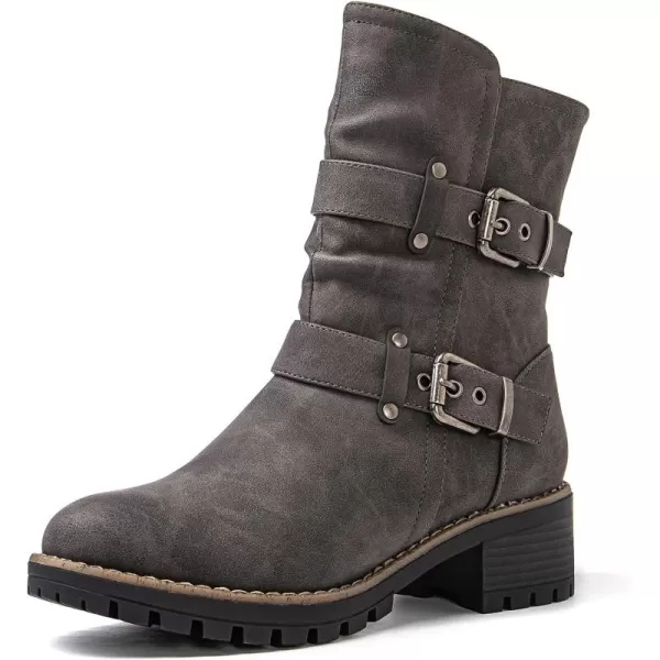 GLOBALWIN Women's Biker Boots Lace up Mid Calf Motorcycle Fashion Festival Boots Combat Riding Military Boots for Women