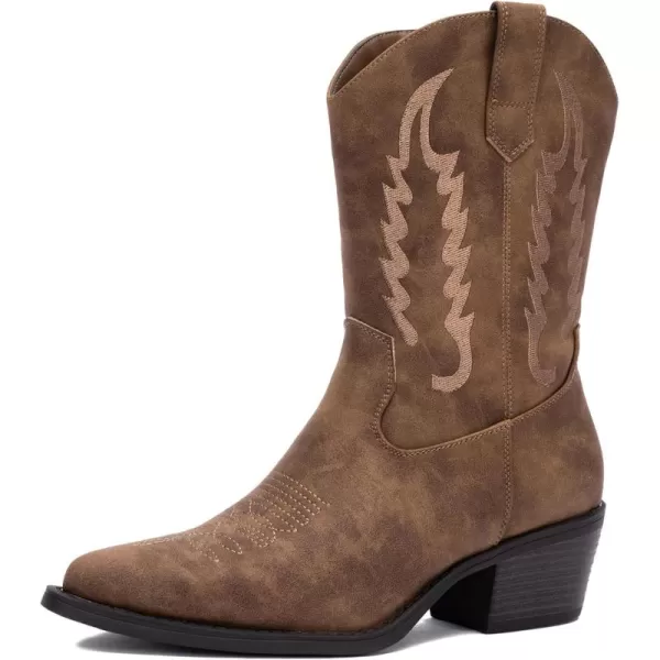GLOBALWIN Women's Cowgirl Boots Mid Calf Western Cowboy Boots For Women Comfortable Low Heel With Zipper