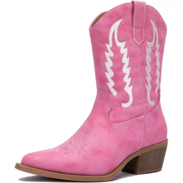 GLOBALWIN Women's Cowgirl Boots Mid Calf Western Cowboy Boots For Women Comfortable Low Heel With Zipper
