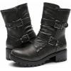 imageGLOBALWIN Lace up Mid Calf Motorcycle Fashion Festival Boots Combat Riding Military Boots for Women19yy19 Silver Distressed