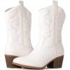 imageGLOBALWIN Womens Mid Calf The Western Cowgirl Boots Fashion Cowboy Boots For Women Chunky Low Heel19yy17 White