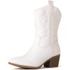 imageGLOBALWIN Womens Mid Calf The Western Cowgirl Boots Fashion Cowboy Boots For Women Chunky Low Heel19yy17 White