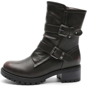 imageGLOBALWIN Lace up Mid Calf Motorcycle Fashion Festival Boots Combat Riding Military Boots for Women19yy19 Brown Distressed