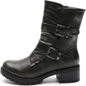imageGLOBALWIN Lace up Mid Calf Motorcycle Fashion Festival Boots Combat Riding Military Boots for Women19yy19 Silver Distressed